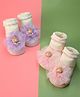 Yellow Bee Pack Of 2 Bear Applique Detailed Anti Skid Socks - Multi Colour