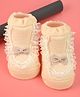 Yellow Bee Cotton Knit Bow Applique & Lace Detailed Socks - Pink
