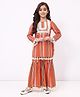 Spunkies Cotton Linen Woven Full Sleeves Striped Kurti & Sharara Set - Dark Orange