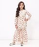 Spunkies Cotton Linen Woven Full Sleeves Floral Printed Kurti & Sharara Set - Offwhite