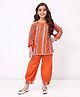 Spunkies Cotton Linen Woven Three Fourth Sleeves Striped Kurti & Salwar Set - Dark Orange