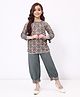 Spunkies Cotton Linen Woven Three Fourth Sleeves Abstract Printed Kurti & Salwar Set - Grey