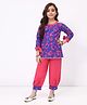 Spunkies Cotton Linen Woven Three Fourth Sleeves Abstract Printed Kurti & Salwar Set - Blue