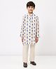 Spunkies Cotton Linen Woven Full Sleeves Floral Printed Kurta Pyjama Set - White