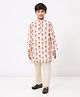 Spunkies Cotton Linen Woven Full Sleeves Floral Printed Kurta Pyjama Set - Cream
