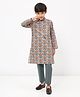 Spunkies Cotton Linen Woven Full Sleeves Abstract Printed Kurta Pyjama Set - Grey