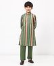 Spunkies Cotton Linen Woven Full Sleeves Striped Kurta Pyjama Set - Green