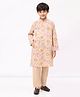Spunkies Cotton Linen Woven Full Sleeves Floral Printed Kurta Pyjama Set - Peach