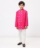 Spunkies Cotton Linen Woven Full Sleeves Floral Embroidered Kurta Pyjama Set - Pink