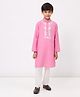 Spunkies Cotton Linen Woven Full Sleeves Floral Embroidered Kurta Pyjama Set - Light Pink