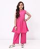 Spunkies Cotton Woven Sleeveless Geometric Embroidered Kurti & Salwar Set - Pink