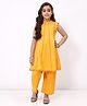 Spunkies Cotton Woven Sleeveless Geometric Embroidered Kurti & Salwar Set - Yellow