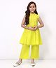Spunkies Cotton Woven Sleeveless Geometric Embroidered Kurti & Salwar Set - Lemon