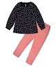 Nino Togs Cotton Jersey Knit Full Sleeves Floral Printed Frill Detailed Top With Pant Set - Black & Pink