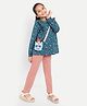 Nino Togs Cotton Jersey Knit Full Sleeves Floral Printed Frill Detailed Top & Pant Set - Teal And Pink
