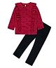Nino Togs Cotton Jersey Knit Full Sleeves Hearts Printed Frill Detailed Top & Pant Set - Red And Black