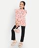Nino Togs Cotton Jersey Knit Full Sleeves Stars Printed Frill Detailed Top With Pant Set - Pink & Black