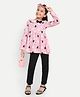 Nino Togs Cotton Jersey Knit Full Sleeves Cats Printed Bow Applique Detailed Peter Pan Collared Top With Pant Set - Light Pink & Black
