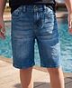 Pine Kids Denim Woven Knee Length Washed Shorts -Navy  Blue