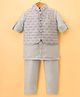 Little Bull Full Sleeves Solid Kurta Pyjama Set With Sequins Embellished & Threadwork Detailed Jacket - Grey