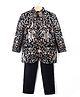 Little Bull Full Sleeves Floral & Bird Embroidered Sherwani & Pant Set - Black