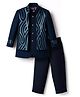 Little Bull Full Sleeves Solid Sherwani & Pant With Abstract Foil Printed Jacket - Navy Blue