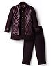 Little Bull Full Sleeves Solid Sherwani & Pant With Abstract Foil Printed Jacket - Maroon