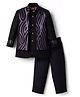 Little Bull Full Sleeves Solid Sherwani & Pant With Abstract Foil Printed Jacket - Purple