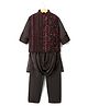 Little Bull Full Sleeves Solid  Kurta Pyjama Set With Floral Embroidered Jacket - Black