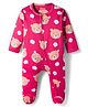 Babyhug Cotton Knit Full Sleeves Footed Sleepsuit With Animal Print - Maroon