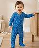 Babyhug Cotton Knit Full Sleeves Footed Sleepsuit With Dino Print - Blue