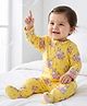 Babyhug Cotton Knit Full Sleeves Footed Sleepsuit With Animal Print - Yellow
