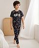 Pine Kids Single Jersey Knit Half Sleeves Co-Ord Night Suit Set With Space Theme Print - Black