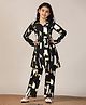 Fashion Dream Blended Knit Full Sleeves Abstract Printed Shirt Style Top With Coordinating Pant Set - Black
