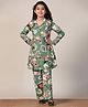 Fashion Dream Blended Knit Full Sleeves Abstract Printed Shirt Style Top With Coordinating Pant Set - Mehendi