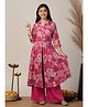 Fashion Dream Chanderi Woven Three Fourth Sleeves Floral Printed Gota Lace Embellished Kurti With Palazzo Set - Rani
