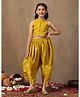 Fashion Dream Silk Knit Sleeveless Snowflakes Foil Printed Crop Top & Dhoti Set - Yellow