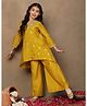 Fashion Dream Silk Woven Three Fourth Sleeves Snowflakes Foil Printed & Lace Embellished Kurti & Palazzo Set - Yellow