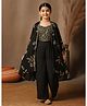 Fashion Dream Georgette Knit Floral Embroidered & Sequins Embellished Crop Top Palazzo With Three Fourth Sleeves Shrug Set - Black