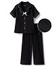 Pine Kids Drop Needle Knit Half Sleeves Solid Co-ord Night Suit With Bow Applique - Black