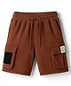 Pine Kids Looper Knit Above Knee Length Shorts With Text Badge - Brown