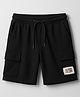 Pine Kids Looper Knit Above Knee Length Shorts With Text Badge - Black