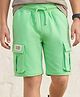 Pine Kids Looper Knit Above Knee Length Shorts With Pockets & Text Badge - Sea Green