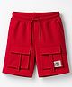 Pine Kids Looper Knit Above Knee Length Shorts With Text Badge - Light Red