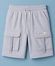 Pine Kids Looper Knit Above Knee Length Shorts With Text Badge - Grey