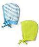 Doodle Poodle 100% Cotton Knit Caps With Stripes Pack of 2 Aqua Blue & Limegreen - Diameter 15 cm