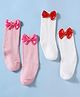 Babyoye 100% Bamboo Knit Solid Colour Socks With Bow Applique Pack Of 2 - White & Pink