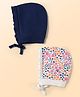 Doodle Poodle 100% Cotton Interlock Knit Caps with Knot with Floral Print Pack of 2 Navy Blue & Multicolor - Diameter 17 cm