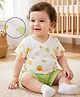 Babyoye 100% Cotton Woven Half Sleeves T-Shirt & Shorts Set with Animal Print - White & Limegreen