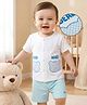 Babyoye 100% Cotton Half Sleeves Front Open T-Shirt & Shorts Set with Teddy Print - White & Light Blue